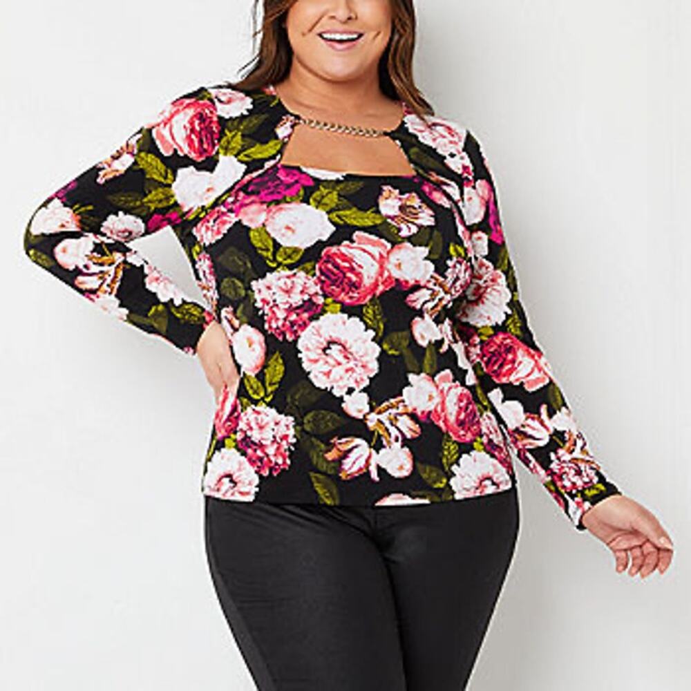 Bold Elements Plus Womens Square Neck Long Sleeve Blouse XXl b54